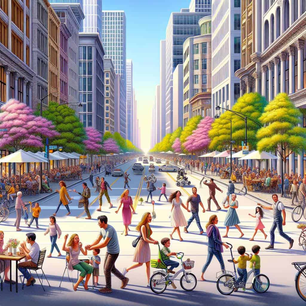 Car-free urban weekends vibrant community scene.