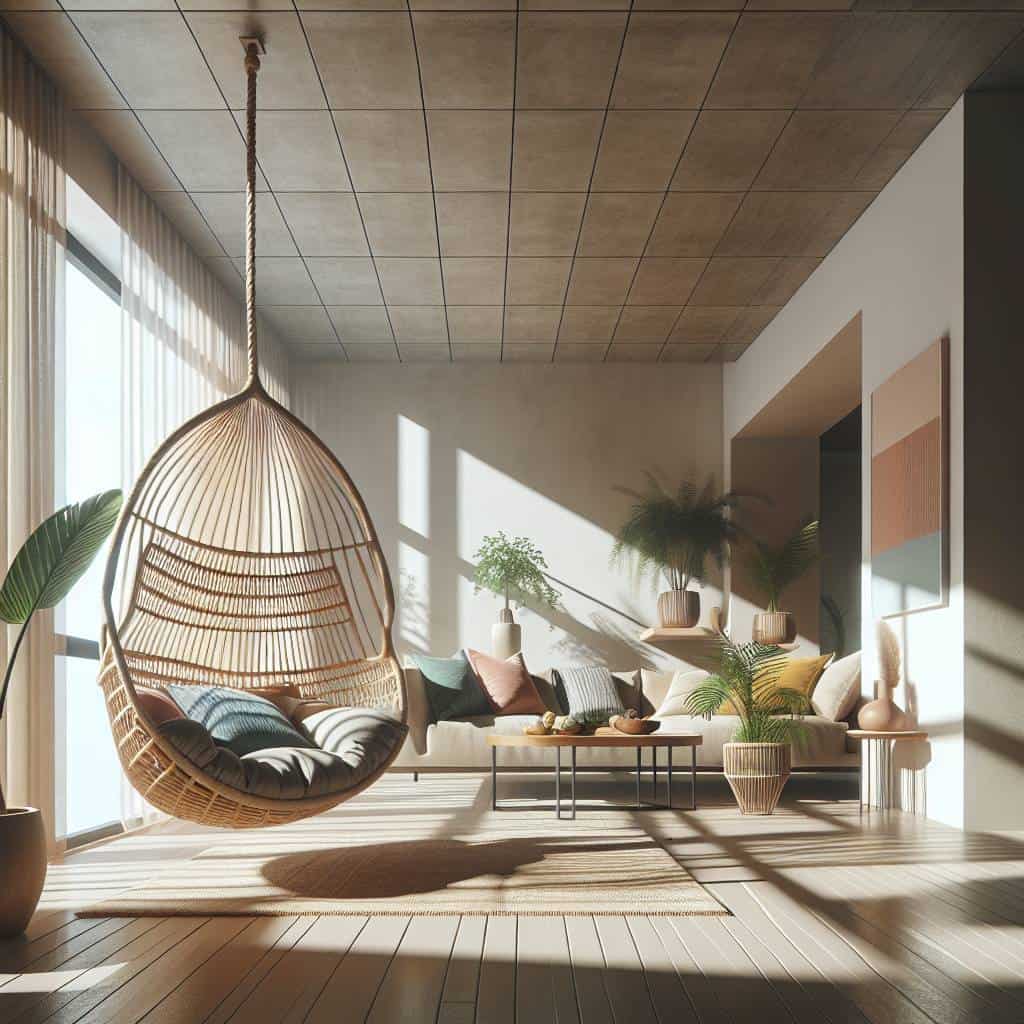 Discover the Magic of Hanging Indoor Swing Chairs: Elevate Your Space 2 Modern hanging indoor swing chairs with cushions