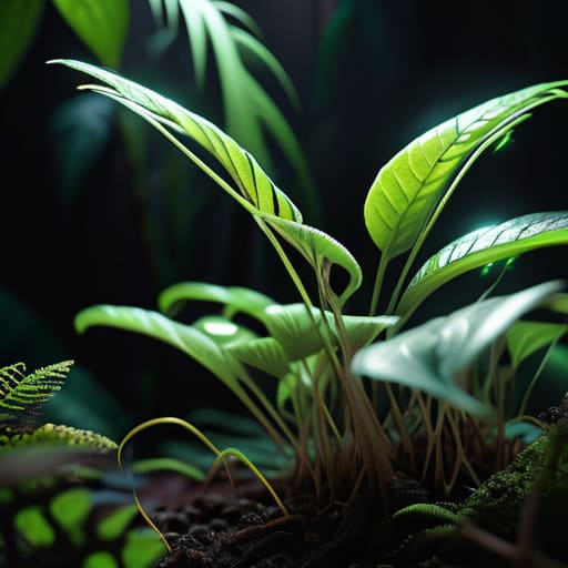 Glowing green bio-luminescent plant lighting.